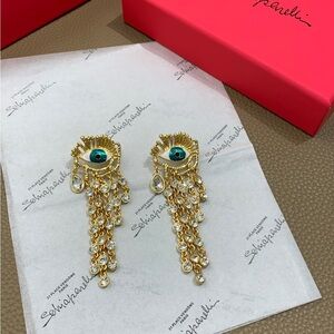 Elegant Gold and Blue Eye Earrings
